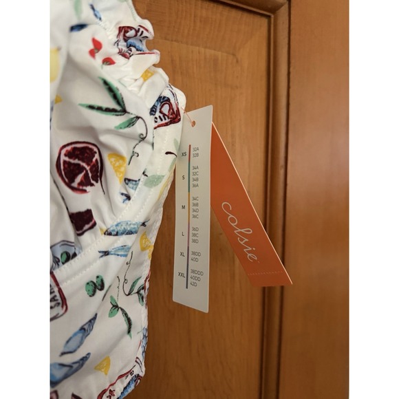 Women's Colsie Woven Corset White Fruit & Sardine Pattern Size Small NWT - Picture 3 of 4